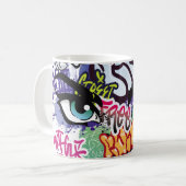 Graffiti afbeelding met straatgraffiti letters koffiemok (Voorkant links)