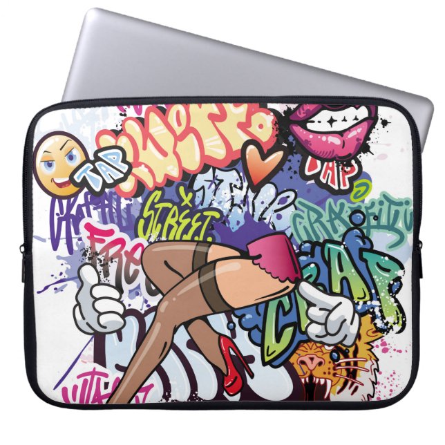 Graffiti afbeelding met straatgraffiti letters laptop sleeve (Voorkant)