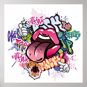 Graffiti afbeelding met straatgraffiti letters poster
