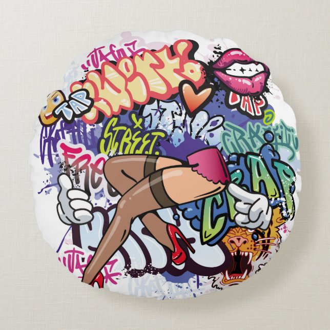 Graffiti afbeelding met straatgraffiti letters rond kussen (Voorkant)