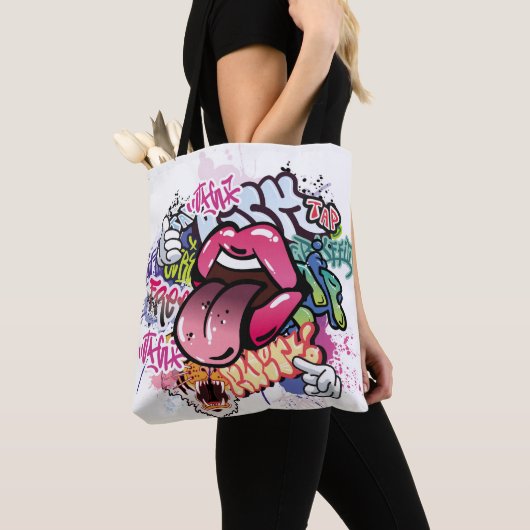 Graffiti afbeelding met straatgraffiti letters tote bag (Dichtbij)