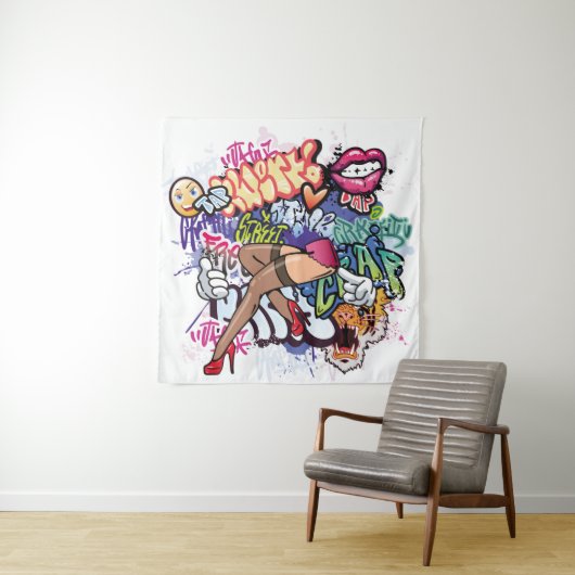 Graffiti afbeelding met straatgraffiti letters wandkleed (In situ)