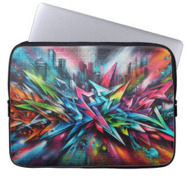 Graffiti an der Ziegelwand mit Skyline - Top  Laptop Sleeve