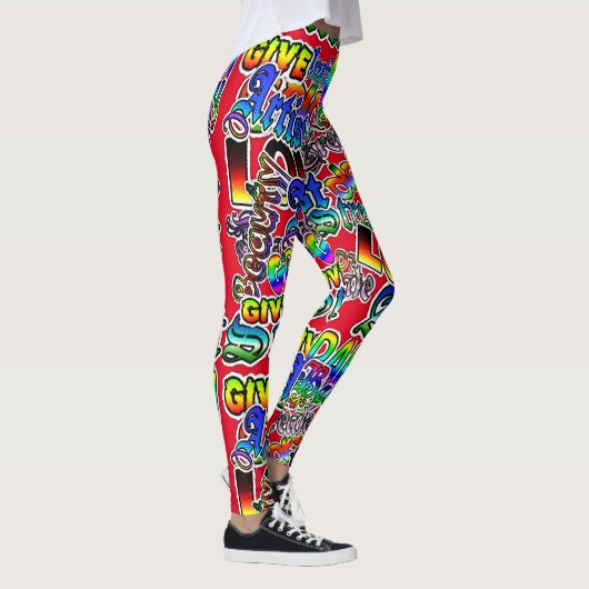 Graffiti Art Leggings, Rood Kleurrijk Leggings (Rechts)