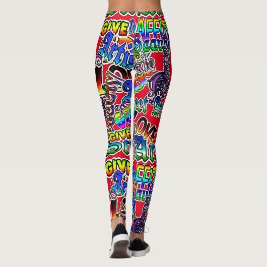 Graffiti Art Leggings, Rood Kleurrijk Leggings (Achterkant)