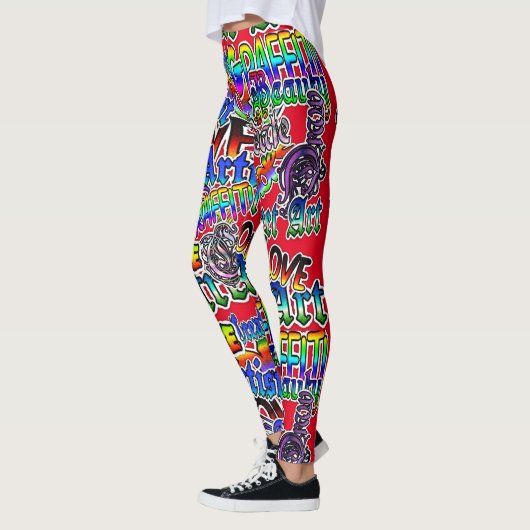 Graffiti Art Leggings, Rood Kleurrijk Leggings (Links)