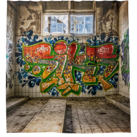 Graffiti Art Lost Verlaten Schower Douchegordijn (Voorkant)
