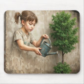 Graffiti Art of Young Girl Watering a City Tree Muismat (Voorkant)