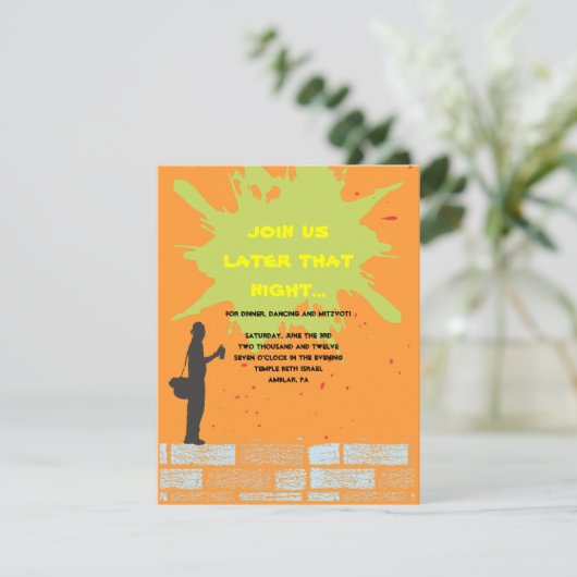 Graffiti Artist Bar Bat Mitzvah Invite Party Card Kaart (Staand voorkant)