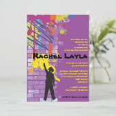 Graffiti Artist Girl Bat Mitzvah Uitnodiging (Staand voorkant)