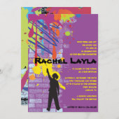Graffiti Artist Girl Bat Mitzvah Uitnodiging (Voorkant / Achterkant)