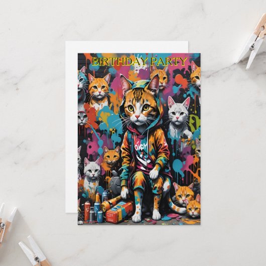 Graffiti Artist Street Cat 40e verjaardag Kaart (Voorkant / Achterkant in situ)
