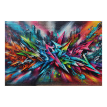 Graffiti auf Ziegelwand mit Skyline Streetart