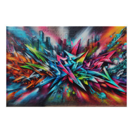 Graffiti auf Ziegelwand mit Skyline Streetart Perfect Poster