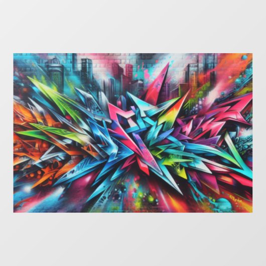 Graffiti auf Ziegelwand mit Skyline Streetart Raamsticker (Vel)