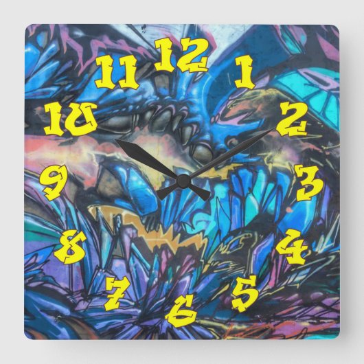 Graffiti Background w/Graffiti Numbers-02 Vierkante Klok (Voorkant)