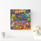 Graffiti Background w/Graffiti Numbers-04 Vierkante Klok (Huis)