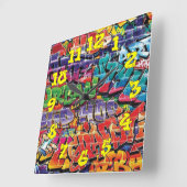 Graffiti Background w/Graffiti Numbers-04 Vierkante Klok (Hoek)