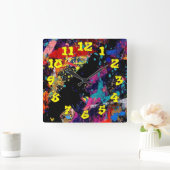 Graffiti Background w/Graffiti Numbers-07 Vierkante Klok (Huis)