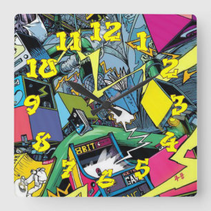 Graffiti Background w/Graffiti Numbers-09 Vierkante Klok