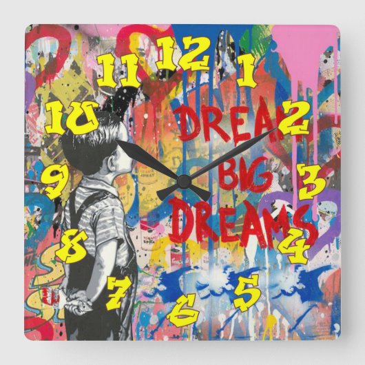 Graffiti Background w/Graffiti Numbers-11 Vierkante Klok (Voorkant)