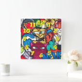 Graffiti Background w/Graffiti Numbers-14 Vierkante Klok (Huis)