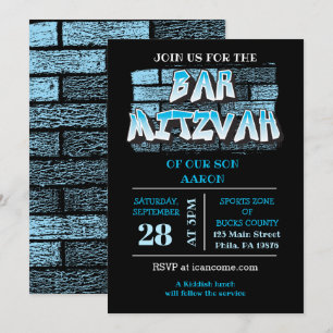 Graffiti Bar Mitzvah Brick Wall Splatter Invite Kaart