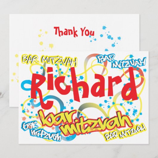 Graffiti Bar Mitzvah Dank u Bedankkaart (Voorkant / Achterkant)