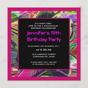 Graffiti Birthday Invitation Kaart