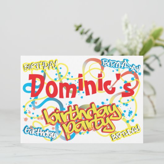 Graffiti Birthday Party Invitation Kaart (Staand voorkant)