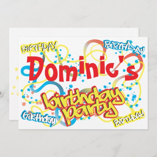 Graffiti Birthday Party Invitation Kaart (Voorkant / Achterkant)