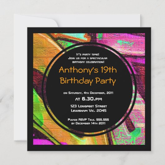 Graffiti Birthday Uitnodiging (Voorkant)