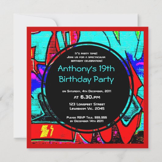 Graffiti Birthday Uitnodiging (Voorkant)