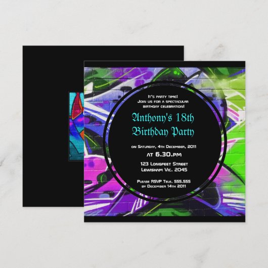 Graffiti Birthday Uitnodiging (Voorkant / Achterkant)