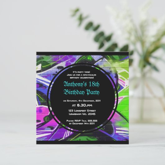 Graffiti Birthday Uitnodiging (Staand voorkant)