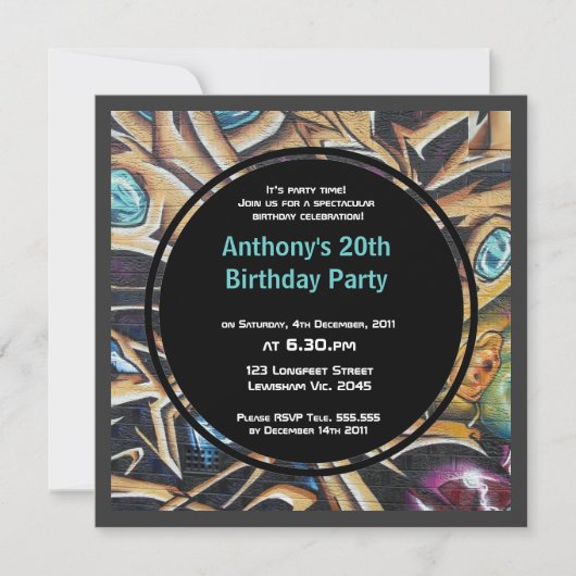 Graffiti Birthday Uitnodiging (Voorkant)