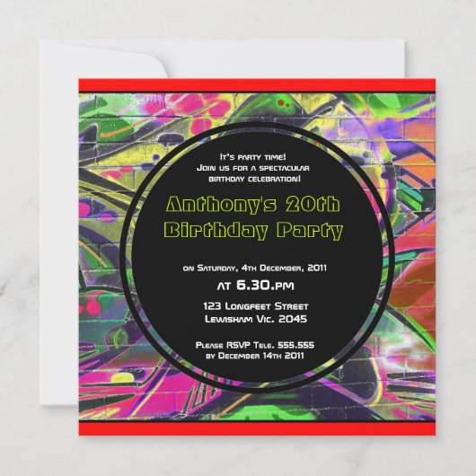 Graffiti Birthday Uitnodiging (Voorkant)