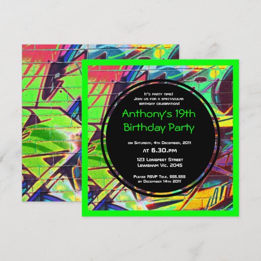 Graffiti Birthday Uitnodiging (Voorkant / Achterkant)