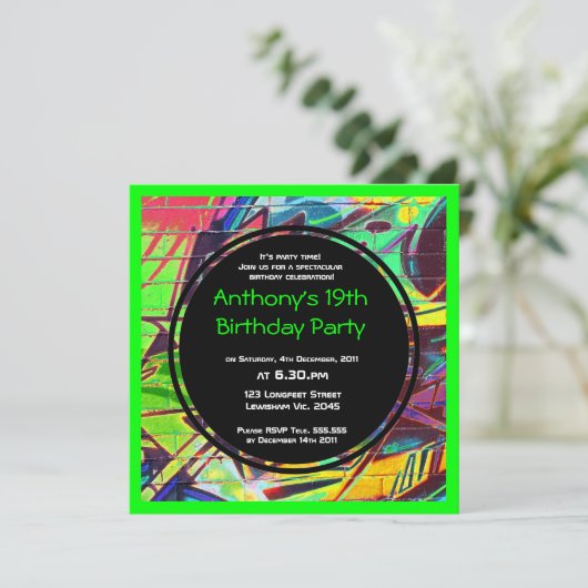 Graffiti Birthday Uitnodiging (Staand voorkant)