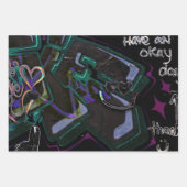 Graffiti Black Green Modern Urban Street Wall Art Inpakpapier Vel (Voorkant 3)