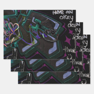 Graffiti Black Green Modern Urban Street Wall Art Inpakpapier Vel