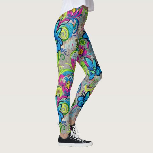 Graffiti Bloemen Leggings (Rechts)
