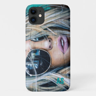 Graffiti Blond Girl met Round Sunglazen Monogram Case-Mate iPhone Case