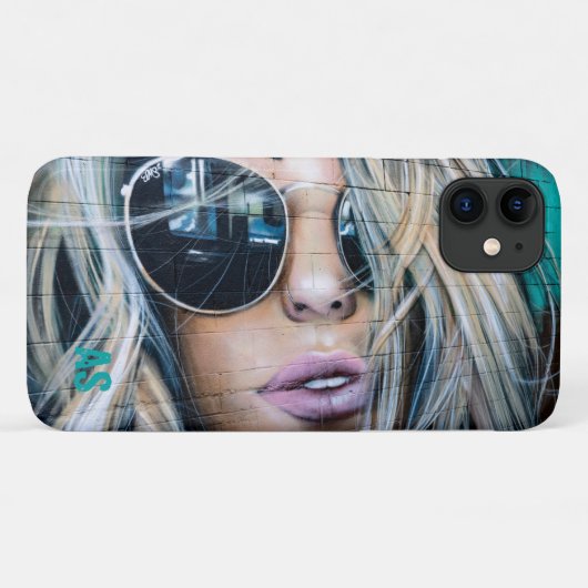 Graffiti Blond Girl met Round Sunglazen Monogram Case-Mate iPhone Case (Achterkant (horizontaal))
