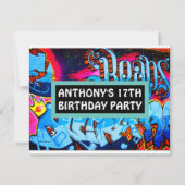 Graffiti Blue Abstarct Birthday Invitation Kaart (Achterkant)