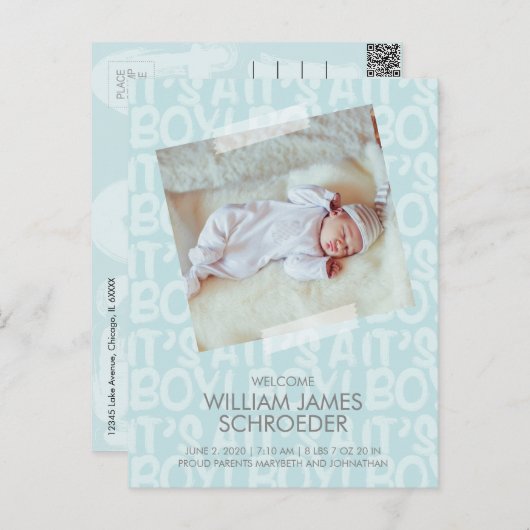 Graffiti Blue Baby Birth Announding Briefkaart (Voorkant / Achterkant)