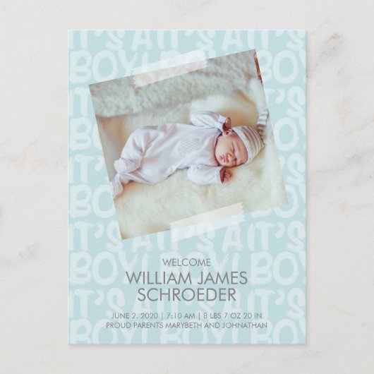 Graffiti Blue Baby Birth Announding Briefkaart (Voorkant)