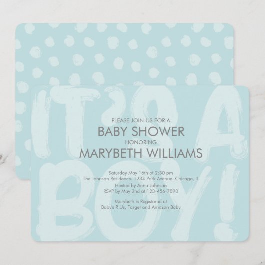 Graffiti Blue Baby shower Invitation Kaart (Voorkant / Achterkant)