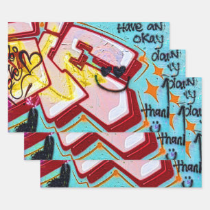 Graffiti Blue Pink Urban Street Art Inpakpapier Vel