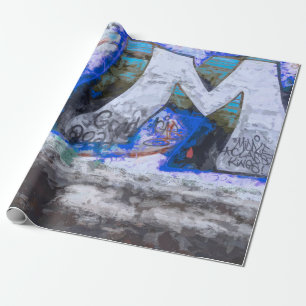 Graffiti Blue Urban Grunge Street Wall Schilting Cadeaupapier
